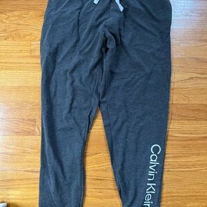 Calvin Klein Gray Sweatpants with Drawstring Waist and Tapered Leg